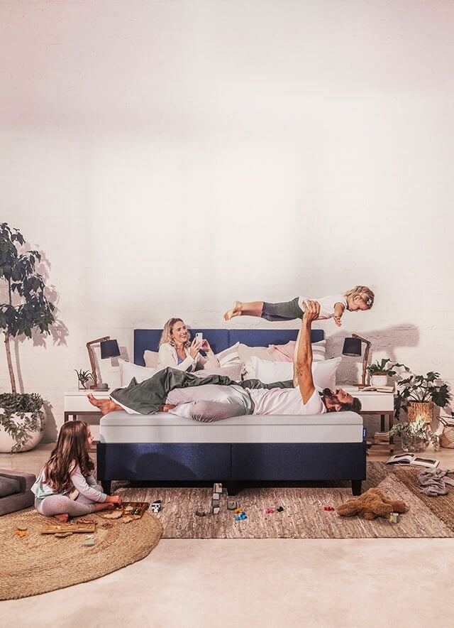 Family sleeping on Emma Mattress Family sleeping on Emma Mattress