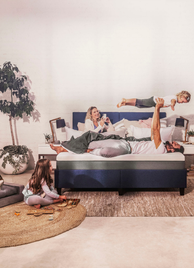 Family sleeping on Emma Mattress Family sleeping on Emma Mattress